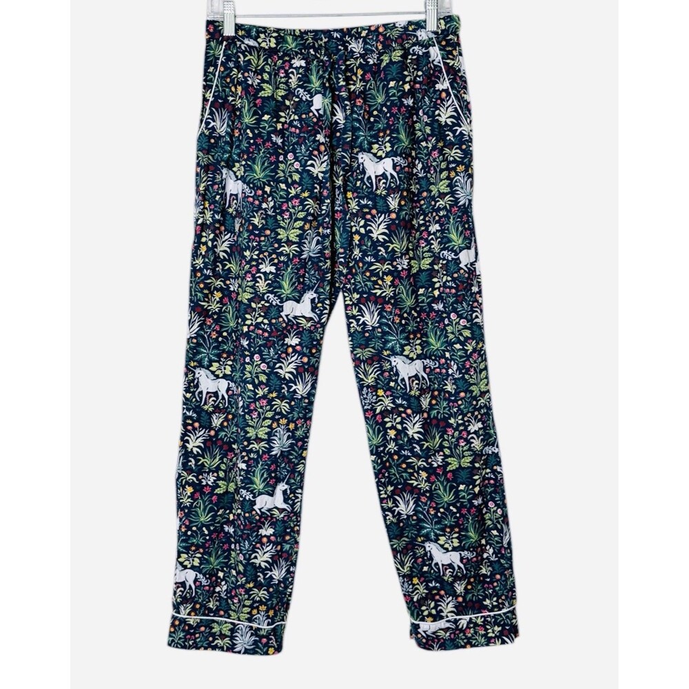 PRINT FRESH Blue Unicorn Garden Pajama Pants Size S 100% Cotton Anthropologie